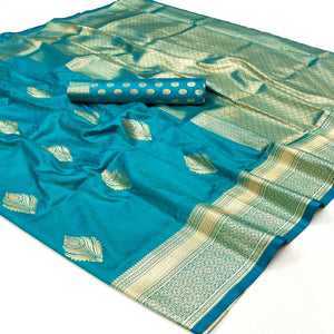 Rama Blue Floral Woven Art Silk Saree