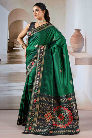 Green Art Silk Saree Adorned with Intricate Patola Style Woven Designs