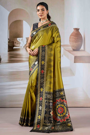 Olive Art Silk Saree Adorned with Intricate Patola Style Woven Designs