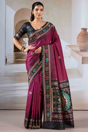 Magenta Art Silk Saree Adorned with Intricate Patola Style Woven Designs