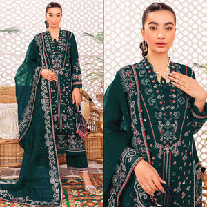Bottle Green Floral Embroidered Georgette Semi Stitched Suit