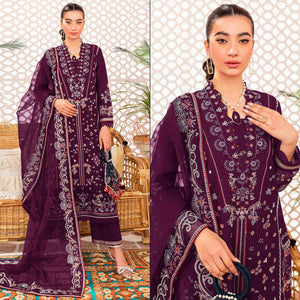 Purple Floral Embroidered Georgette Semi Stitched Suit
