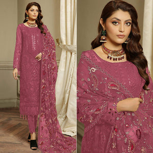 Mauve Embroidered Georgette Semi Stitched Pakistani Suit