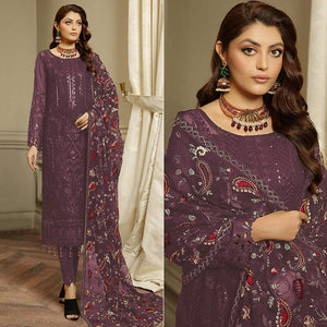 Wine Embroidered Georgette Semi Stitched Pakistani Suit