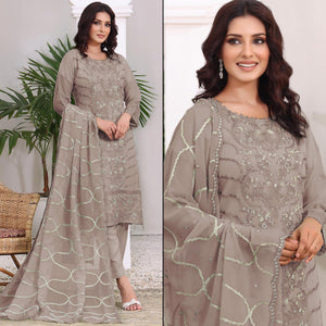 Beige Embroidered Georgette Pakistani Semi Stitched Dress Material