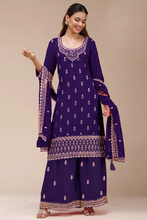 Charming Royal Purple Floral Sequins Embroidered Georgette Semi Stitched Pakistani Salwar Suit