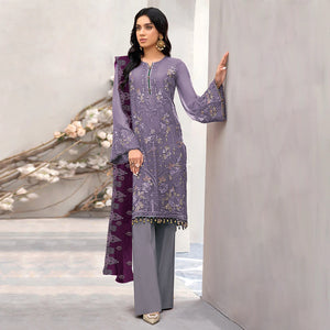 Purple Floral Embroidered Georgette Semi Stitched Pakistani Suit