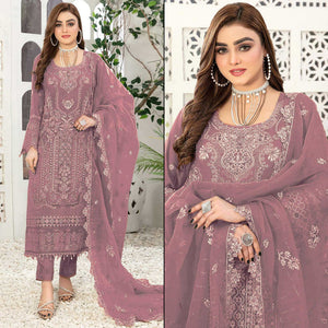 Mauve Floral Embroidered Georgette Semi Stitched Pakistani Suit