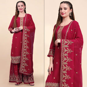 Maroon Floral Embroidered Georgette Semi Stitched Suit
