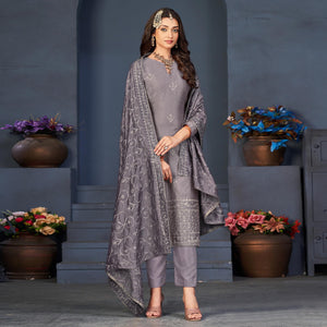 Purple Embroidered With Swarovski Work Art Silk Semi Stitched Salwar Suit