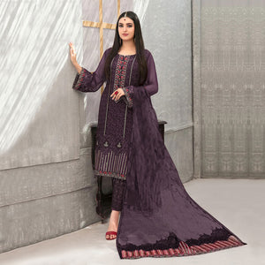 Wine Embroidered Georgette Semi Stitched Pakistani Suit