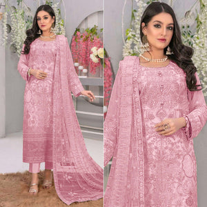 Pink Embroidered Georgette Semi Stitched Pakistani Suit