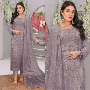 Grey Embroidered Georgette Semi Stitched Pakistani Suit