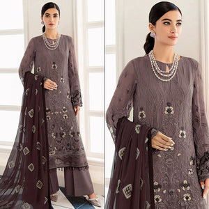 Mauve Embroidered Georgette Semi Stitched Pakistani Suit