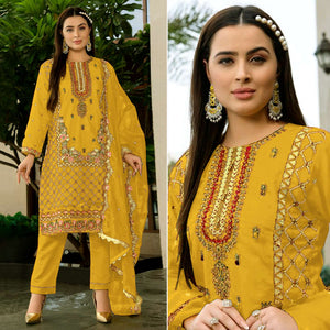 Yellow Floral Sequins Embroidered Georgette Semi Stitched Pakistani Suit