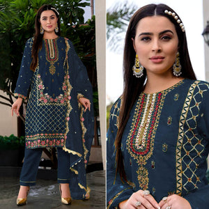 Blue Floral Sequins Embroidered Georgette Semi Stitched Pakistani Suit