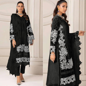 Black Floral Embroidered Georgette Semi Stitched Pakistani Dress Material