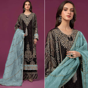 Black & Sky Blue Embroidered Georgette Semi Stitched Pakistani Suit
