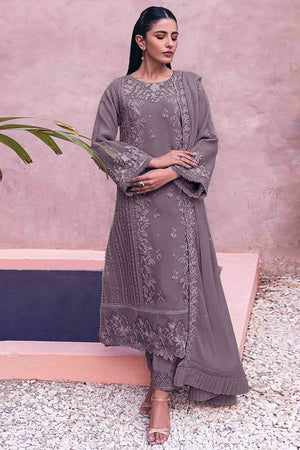 Purple Floral Embroidery Georgette Semi Stitched Pakistani Suit