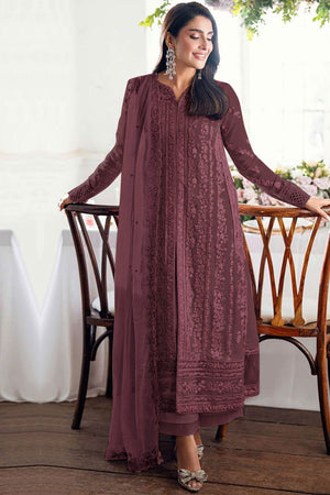 Mauve Embroidered Georgette Semi-Stitched Pakistani Salwar Suit with Shimmering Sequins