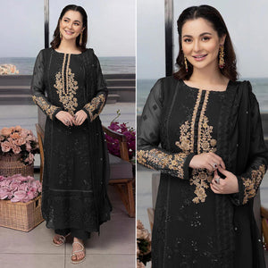 Black Floral Embroidered Georgette Semi Stitched Pakistani Suit
