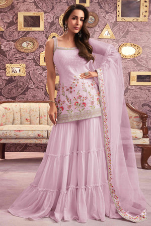 Pink Floral Sequins Embroidery Georgette Semi Stitched Pakistani Suit