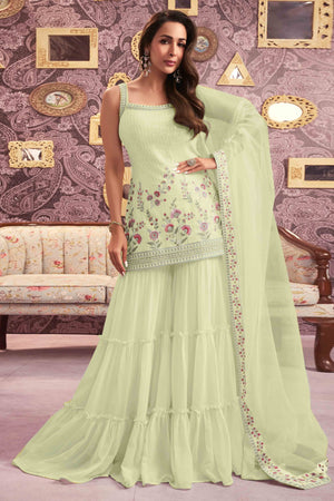 Light Yellow Floral Sequins Embroidery Georgette Semi Stitched Pakistani Suit