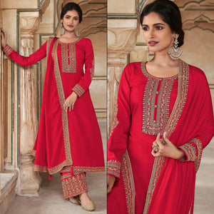 Pink Floral Sequins Embroidered Dola Silk Palazzo Suit