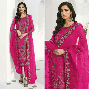 Pink Floral Embroidered Georgette Semi Stitched Pakistani Suit