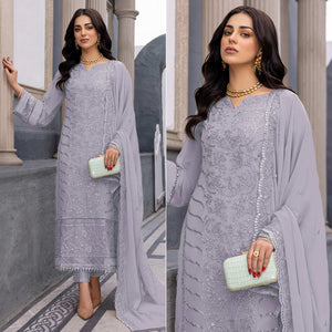 Violet Floral Embroidered Georgette Semi Stitched Suit