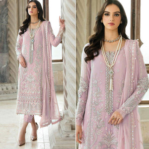 Pink Floral Sequins Embroidered Georgette Semi Stitched Suit