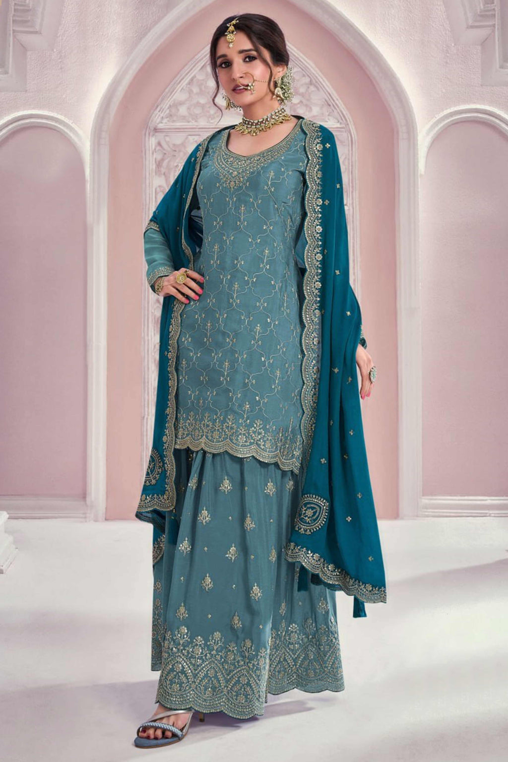 Purple Digital Print real Chinon Sharara Suit