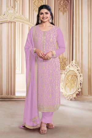 Light Pink Floral Sequins Embroidery Georgette Semi Stitched Salwar Suit