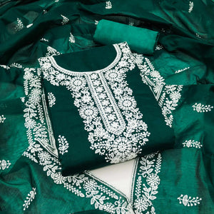 Green Floral Embroidered Modal Dress Material