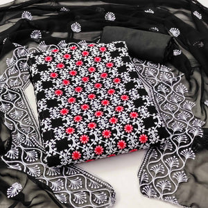 Black Embroidered Georgette Dress Material