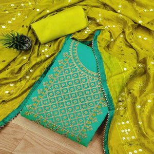 Turquoise Floral Embroidered Modal Dress Material