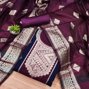Wine Woven Chanderi Dress Material