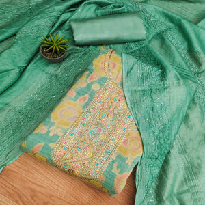 Turquoise Floral Embroidered Modal Dress Material