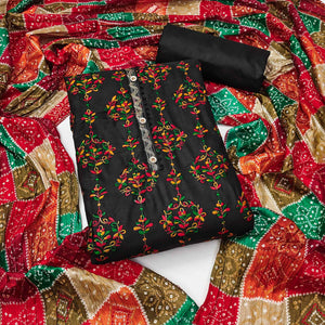 Black Floral Embroidered Cotton Blend Dress Material