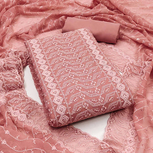 Peach Lucknowi Embroidered Georgette Dress Material
