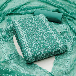 Turquoise Lucknowi Embroidered Georgette Dress Material