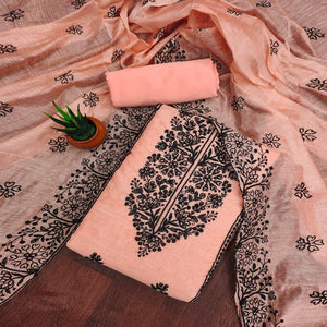 Peach Floral Embroidered Chanderi Dress Material