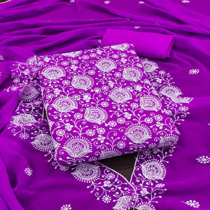 Purple Floral Embroidered Georgette Dress Material