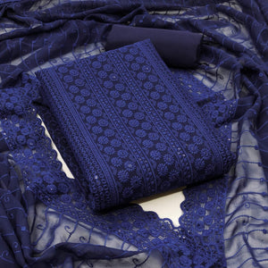 Navy Blue Floral Sequins Embroidered Georgette Dress Material