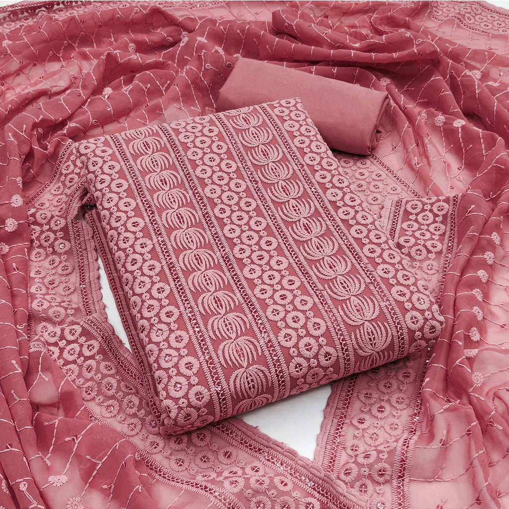 Gajari Pink Floral Embroidered Sequins Flowy Elegant Party Wear
