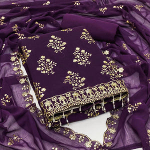 Purple Floral Sequins Embroidered Georgette Dress Material