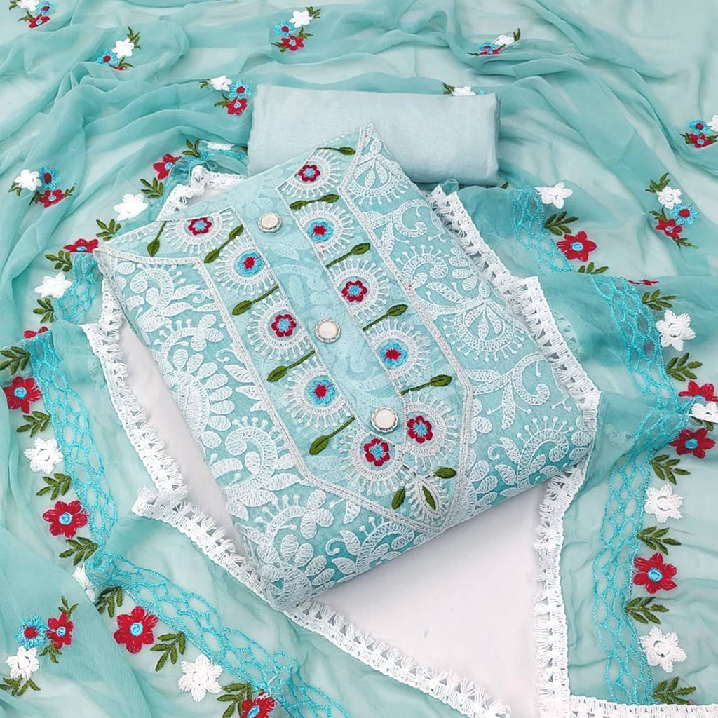 Chanderi Silk Embroidered Dress Material (Maroon)
