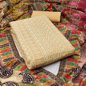 Light Yellow Floral Chikankari Work Georgette Dress Material