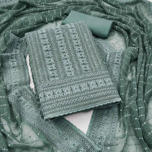 Grey Chikankari Work Georgette Dress Material