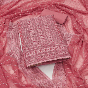 Pink Chikankari Work Georgette Dress Material